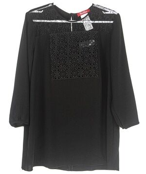 NWT MaxMara Studio Womens Blouse Size 10 Black Lace Insert Elegant Parisian Chic